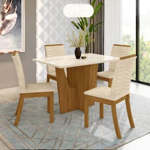 Conjunto Sala de Jantar Mesa Tampo de Vidro/MDF 4 Cadeiras Diana Espresso Móveis Marrom/Off White/Linho