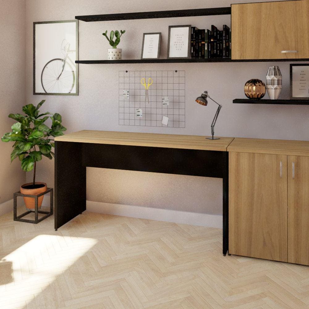 Mesa para Escritório 180cmx47cm 25mm Bramov Móveis Preto/Carvalho Mel