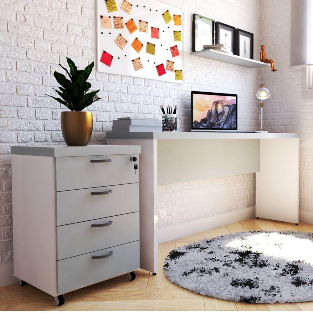 Mesa para Escritório 180cmx42cm 40mm Branca/Cinza Cristal