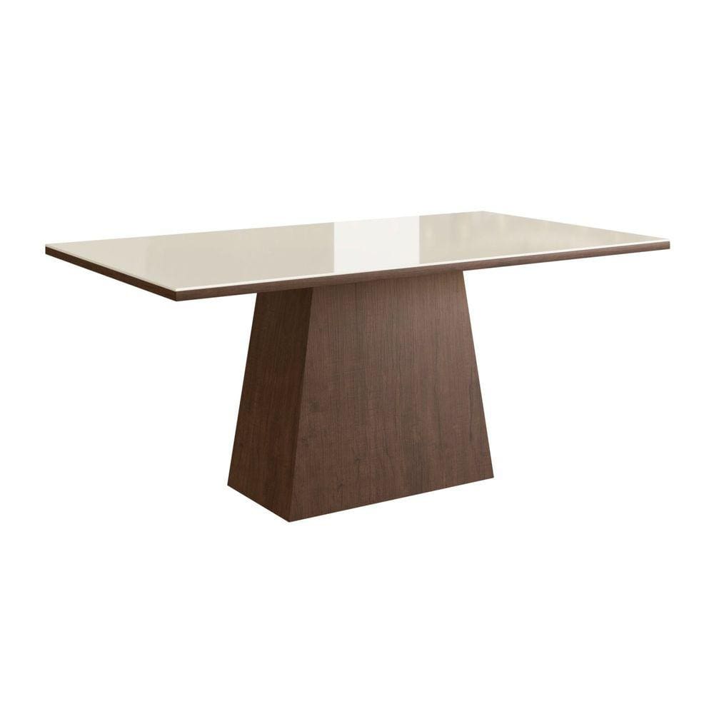 Mesa para Sala de Jantar 160x90cm com Vidro Lapidado Móveis Zamarchi Marrom/Off White