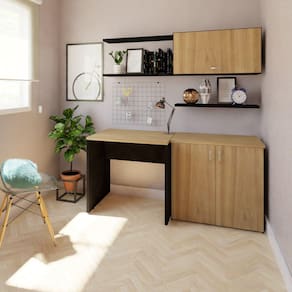 Mesa para Escritório 90cmx60cm 25mm Bramov Móveis Preto/Carvalho Mel