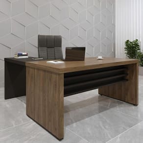 Conjunto Escritório Home Office 2 peças com Mesa Tamburato 160cm Mesa de Apoio Artany Charuto/Preto
