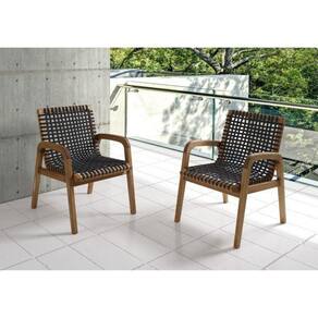Conjunto 2 Cadeiras Para Jardim em Madeira e Corda Náutica com Braço Traço Casa e Jardim Móveis Stain Jatobá