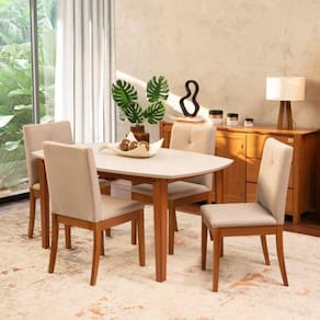 Conjunto Mesa de Jantar e 4 Cadeiras Tiê Maxx CabeCasa MadeiraMadeira Bege/Amêndoa/Off White