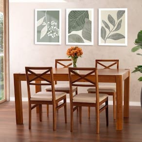 Conjunto Primavera Mesa de Jantar Madeira Maciça com 4 Cadeiras CabeCasa MadeiraMadeira Marrom