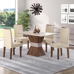 Conjunto Sala de Jantar Mesa Luisa 120x80cm Tampo MDP com 4 Cadeiras Iza Viero Móveis Pinho/Blonde/Bege