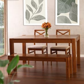 Conjunto Primavera Mesa de Jantar Madeira Maciça com 2 Cadeiras e 1 Banco CabeCasa MadeiraMadeira Marrom