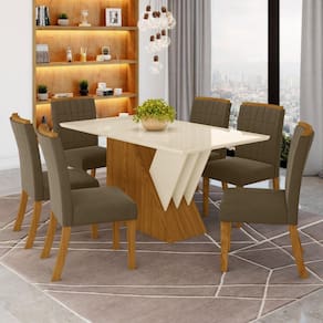 Conjunto Sala de Jantar 6 Cadeiras Itália Espresso Móveis Marrom/Off White/Bege