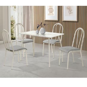 Conjunto Sala de Jantar Mesa 100x60cm com 4 Cadeiras Flora Aço Nobre Móveis Cinza/Off White