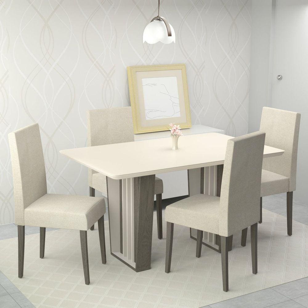 Conjunto Sala de Jantar 4 Lugares Mesa Florida e Cadeira Montana Tecido A40 Móveis Meneghetti Wengue