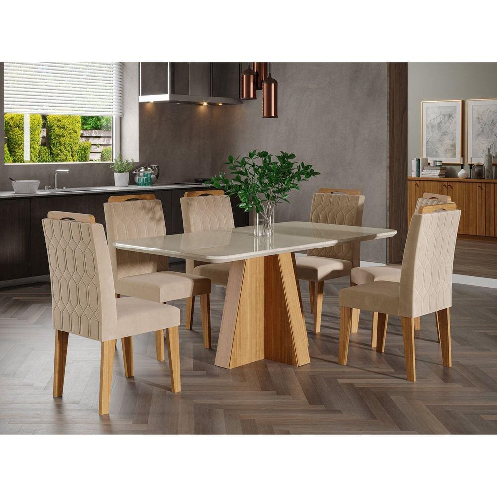 Conjunto para Sala de Jantar Mesa 160cm Maite 6 Cadeiras Paola Cimol Marrom/Off White/Nude
