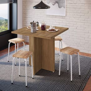 Conjunto Mesa e 4 Bancos Estofados Verona Bona Vita Móveis Madeirado