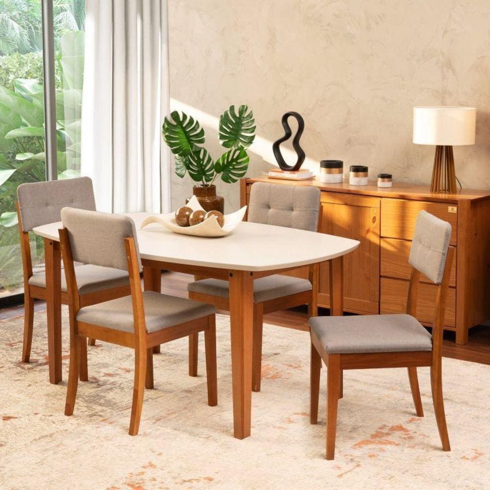 Conjunto Mesa de Jantar e 4 Cadeiras Tiê CabeCasa MadeiraMadeira Cinza/Amêndoa/Off White