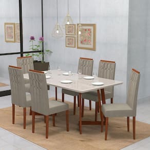 Conjunto Sala de Jantar 6 Lugares Madeira Eucalipto Ametista Móveis Meneghetti Caramelo/Castor