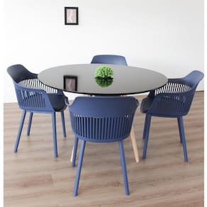 Conjunto Sala de Jantar Mesa Eiffel Redonda 120cm Tampo MDF com 4 Cadeiras Marcela Rivatti Azul Marinho