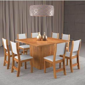 Conjunto Sala de Jantar Mesa e 8 Cadeiras Acord e Sol Viero Mel/Linho Gelo