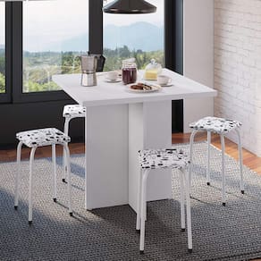 Conjunto Mesa e 4 Bancos Estofados Verona Bona Vita Móveis Branco/Preto