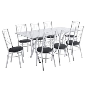 Conjunto Mesa 8 Cadeiras Cromado Unimovel Móveis Preto