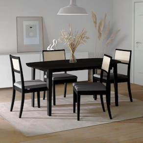 Conjunto Mesa Extensível Oval 4 Cadeira Madeira Maciça Encosto Telado Tiê CabeCasa MadeiraMadeira Preto/Cinza