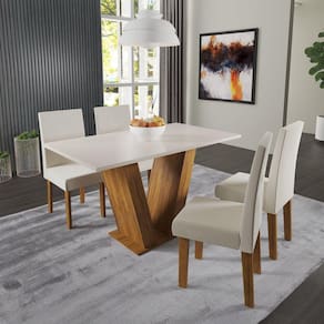 Conjunto Sala de Jantar Mesa Medelin com 4 Cadeiras Venus Viero Pinho/Blonde/Bege