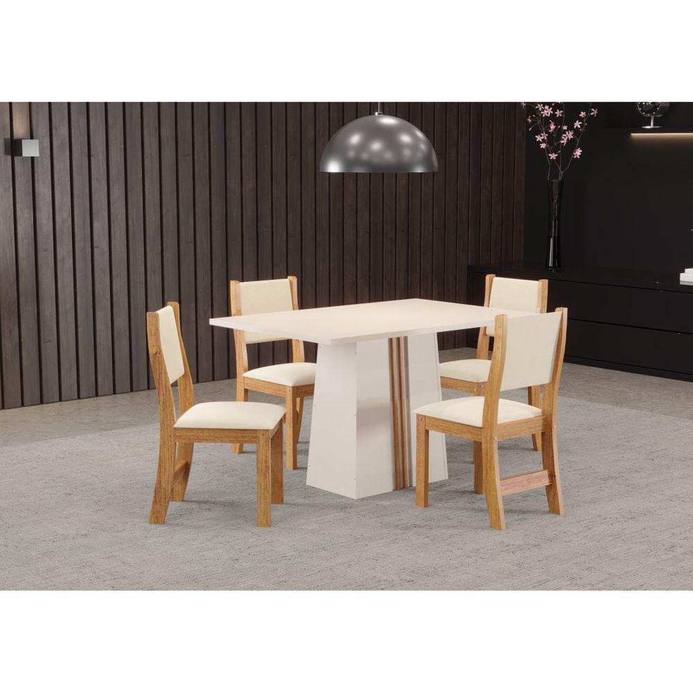 Conjunto Sala de Jantar Mesa Libia com 4 Cadeiras Sol Viero Off White/Blonde/Mel/Bege
