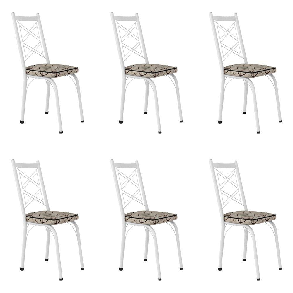 Kit 6 Cadeiras de Cozinha Delaware Estampado Cedro Pés de Ferro Branco - Pallazio