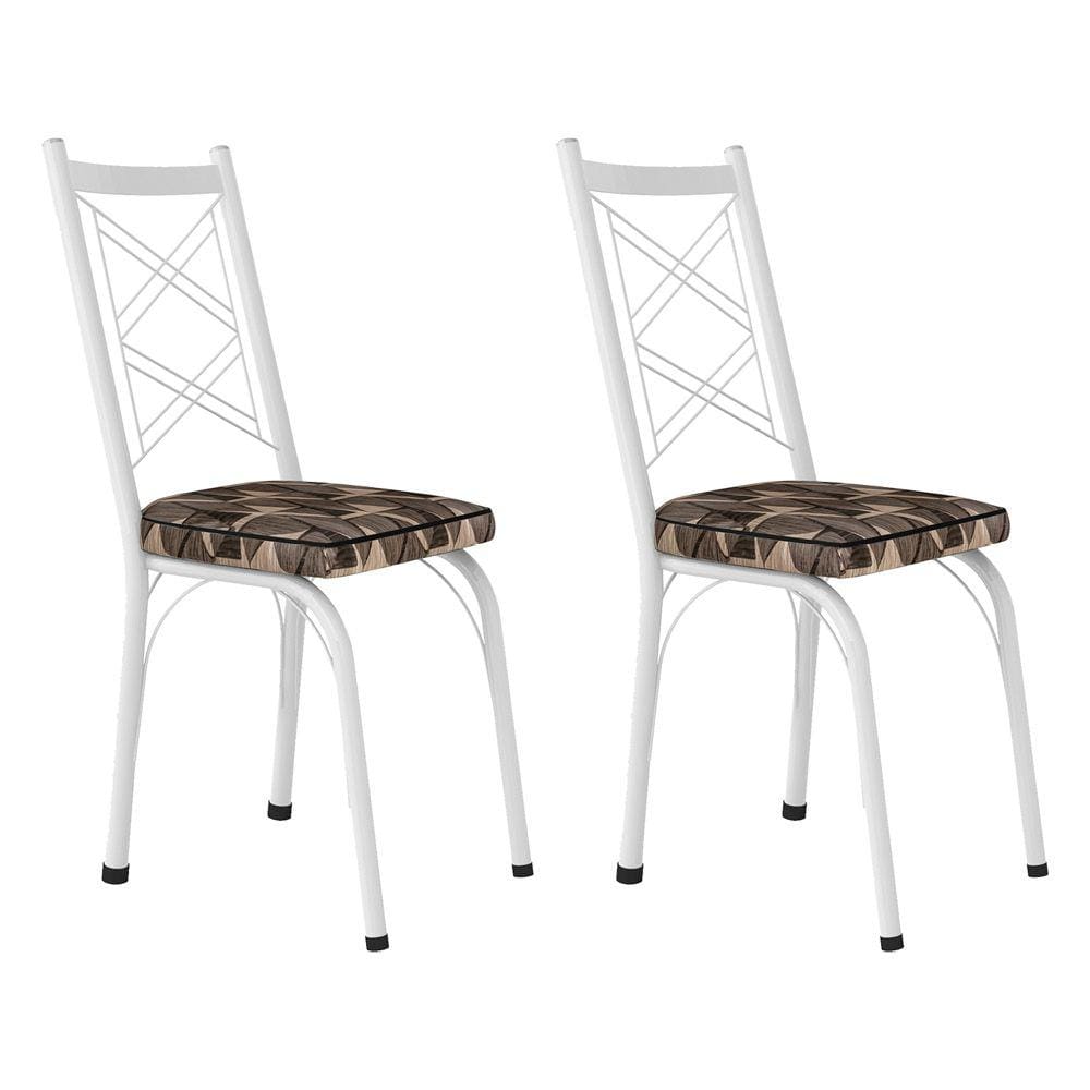 Kit 2 Cadeiras de Cozinha Delaware Estampado Mosaico Palha Pés de Ferro Branco - Pallazio
