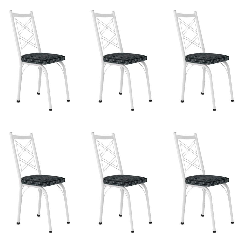 Kit 6 Cadeiras de Cozinha Delaware Estampado Mosaico Silver Pés de Ferro Branco - Pallazio