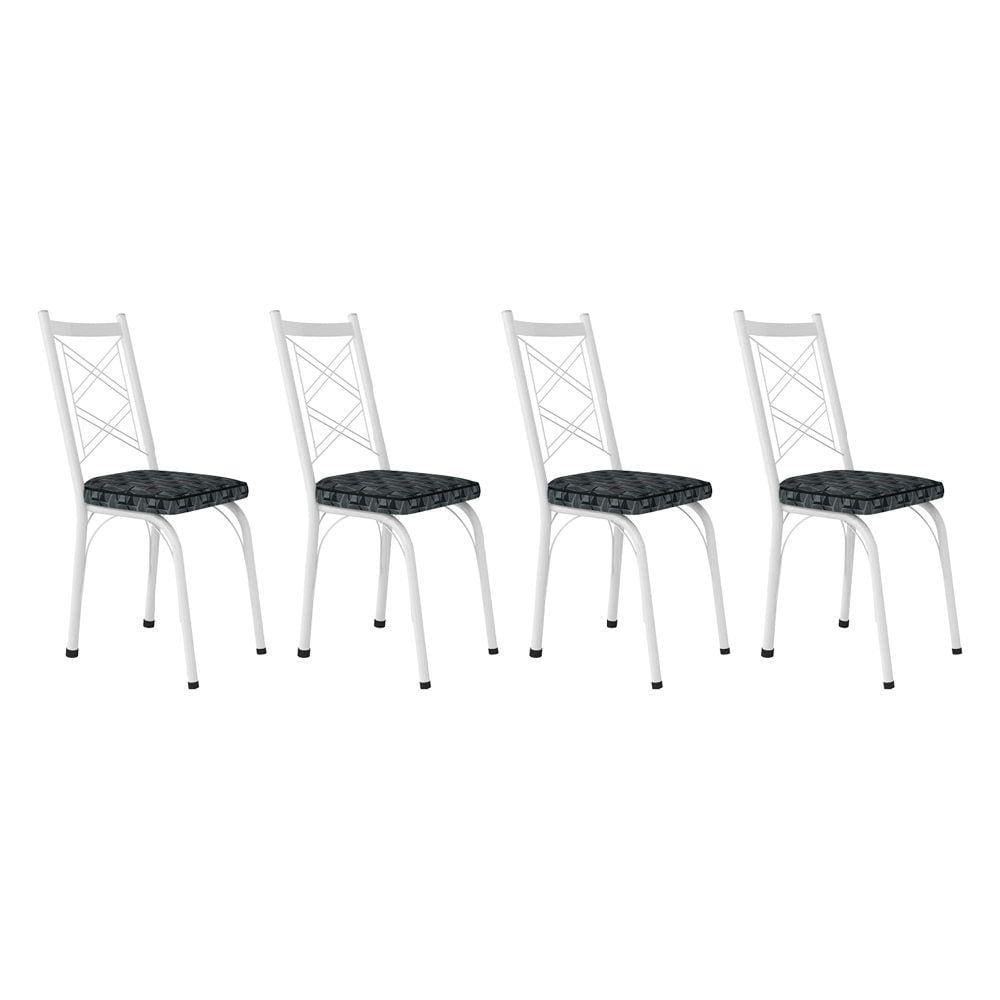 Kit 4 Cadeiras de Cozinha Delaware Estampado Mosaico Silver Pés de Ferro Branco - Pallazio