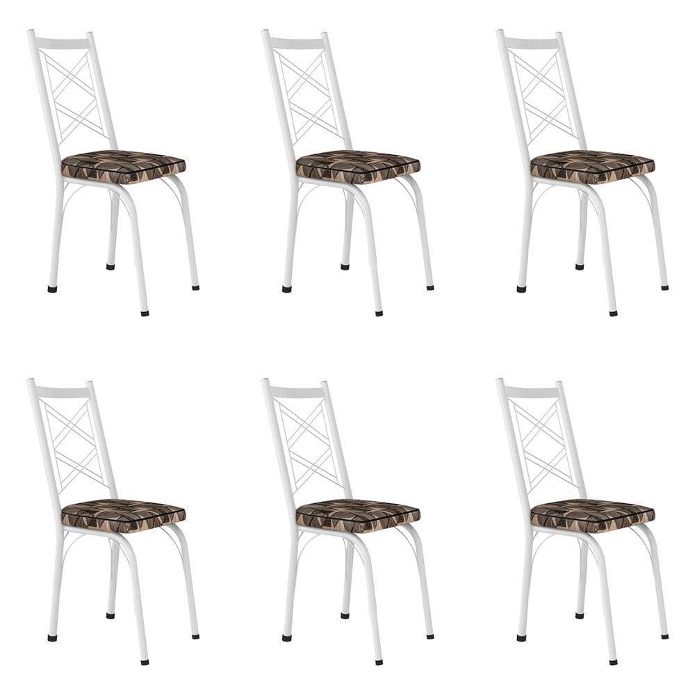 Kit 6 Cadeiras de Cozinha Delaware Estampado Mosaico Palha Pés de Ferro Branco - Pallazio