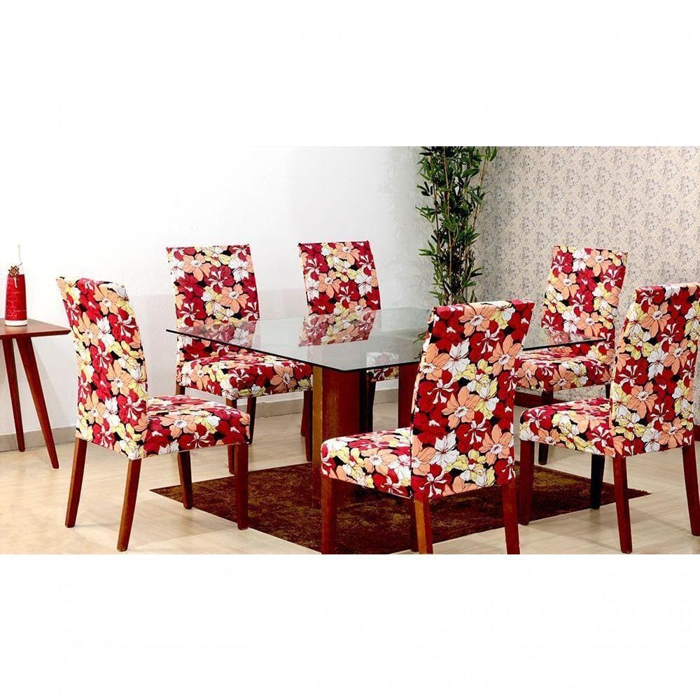 Capas De Cadeira 04 Lugares Floral Vermelho [f101]