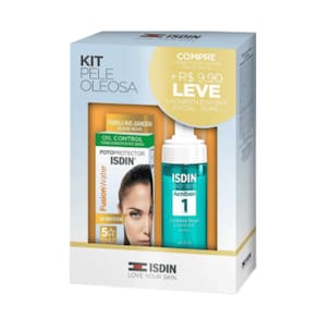Kit Isdin Facial Pele Oleosa Protetor Solar Fusion Water FPS 60 50ml + Espuma de Limpeza Oily Skin Acniben 1 150ml