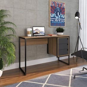 Escrivaninha Industrial 120cm 3 Gavetas Placa e Ponto Grafite e Mel