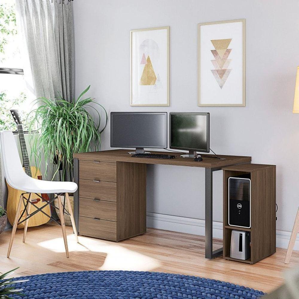 Mesa para Escritório Diretor Frame 150cm com Gaveteiro e Suporte para CPU Kappesberg Carvalho/Munique