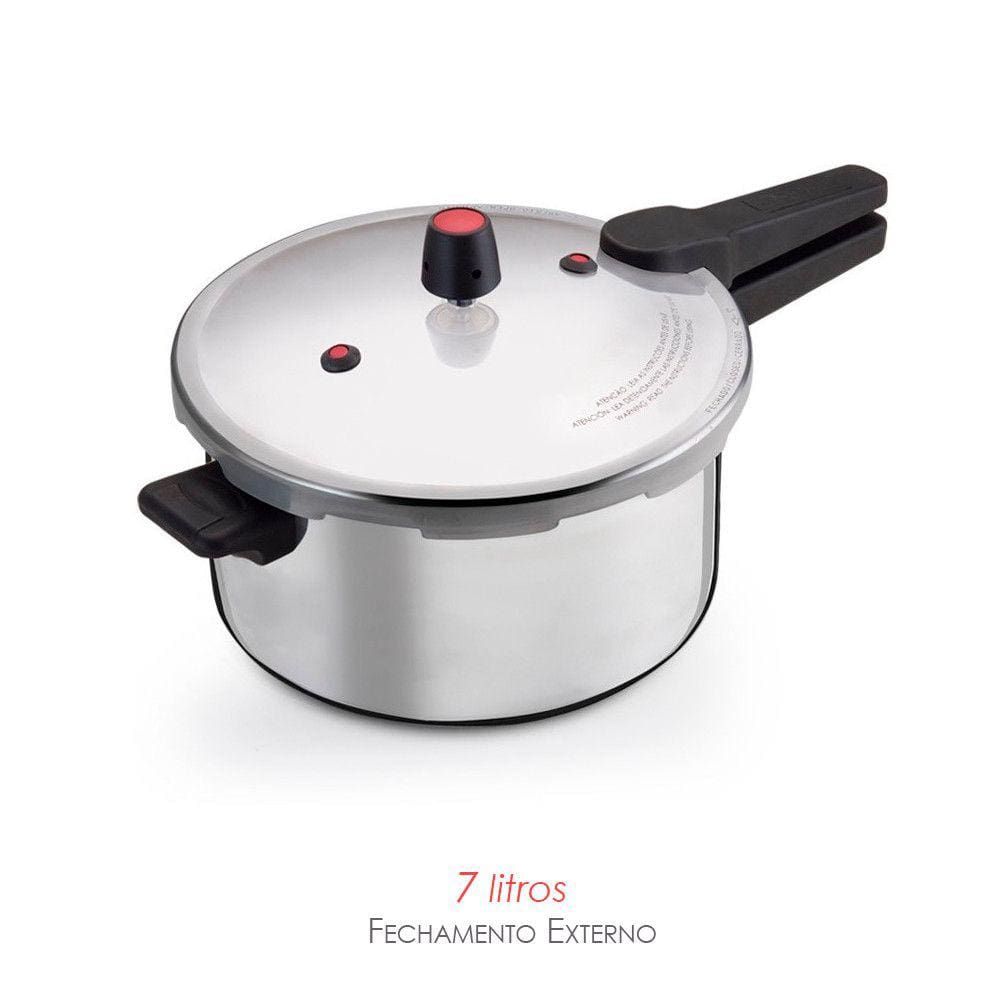 Panela De Pressão Alumínio Polida 7L Com Fechamento Externo