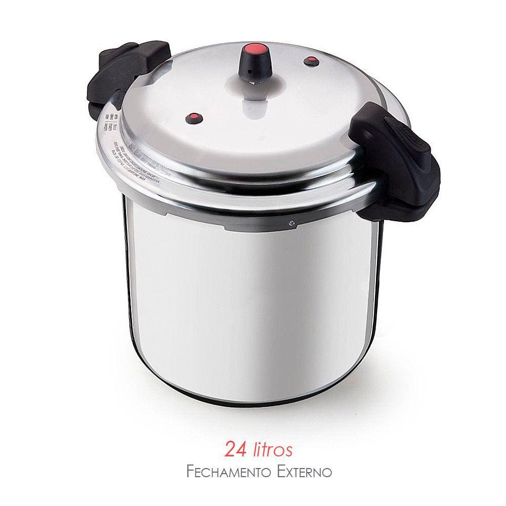 Panela De Pressão Alumínio Profissional Hotel Polida 24L Com Fechamento Externo