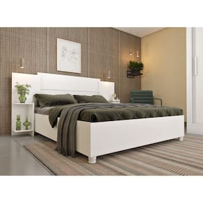 Cama Box Casal Monaco Queen com Painel e Mesa de Cabeceira Neve