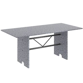 Mesa para Cozinha 180x75cm Tampo Granito Soma Móveis Martelado Prata/Ocre
