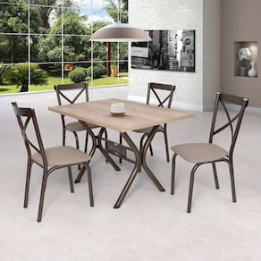 Conjunto de Mesa 4 Cadeiras Karina Ciplafe Bronze/Linho Bege