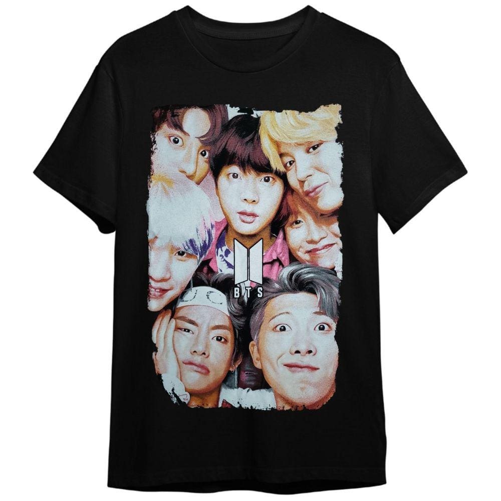 Camiseta BTS Integrantes II Preta Unissex Adulto e Infantil 100% Algodão