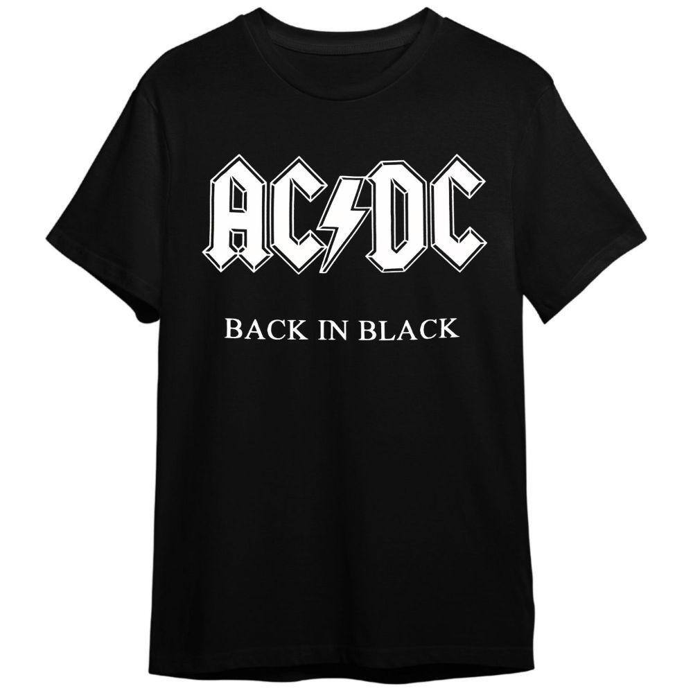 Camiseta AC DC Back In Black Banda De Rock Preta Unissex Adulto e Infantil 100% Algodão