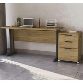 Escrivaninha 150cm Borda Arredondada com Gaveteiro 3 Gavetas com Chave Kappesberg Itapuã