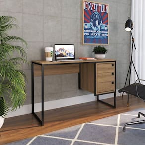 Escrivaninha Industrial 120cm 3 Gavetas Placa e Ponto Mel