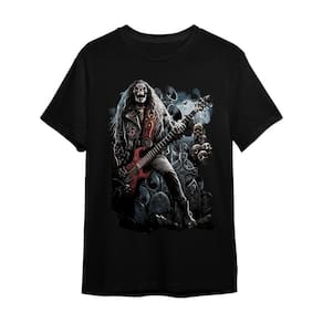 Camiseta Caveira Guitarra Preta Banda De Rock Plus Size