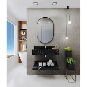 Bancada em Porcelanato para Banheiro 60/80/100cm com Cuba Darabas Agardi Preto