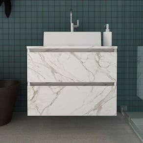 Gabinete Suspenso para Banheiro 60cm 2 Gavetas BN3607 Tecno Mobili Mármore Branco