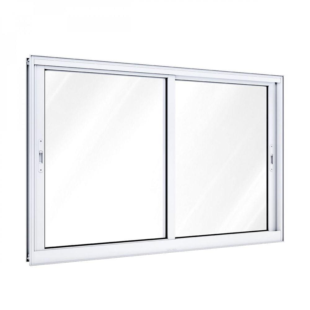 Janela de Alumínio de Correr 100x120cm 2 Folhas com Grade Lucasa Alumínios Branco