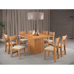 Conjunto Sala de Jantar Mesa Acord com 8 Cadeiras Brisa Viero Mel/Bege