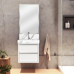 Lavatório em Porcelanato para Banheiro 50x22,2cm Top com Cuba Esculpida Blu Calacata