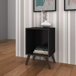 Mesa de Cabeceira Retrô com Nicho RT 3013 Movelbento Movelbento Preto Acetinado